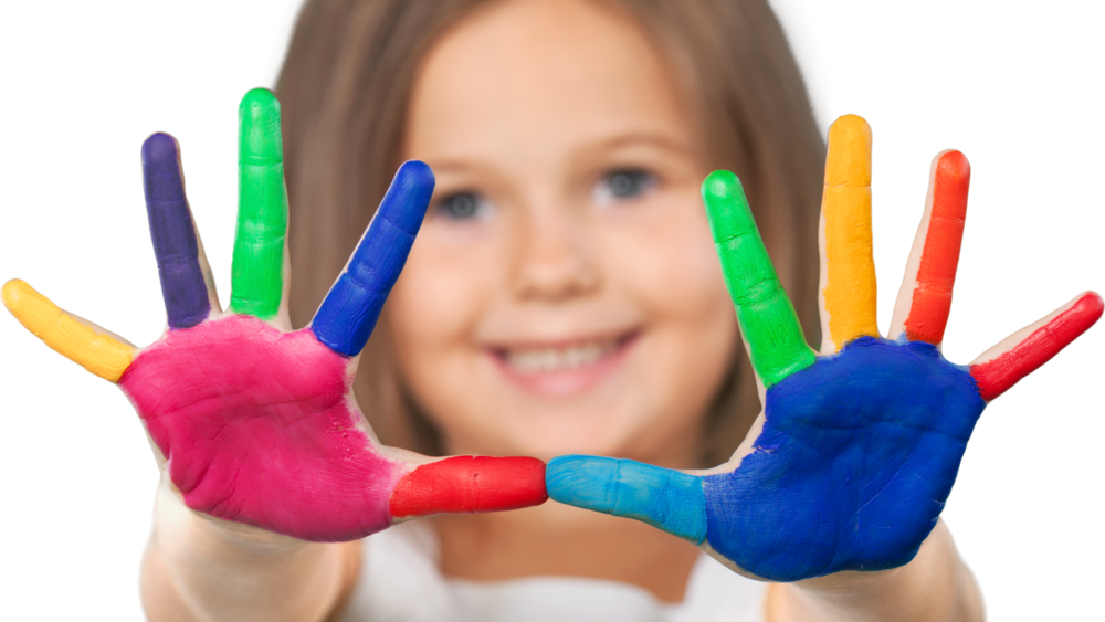girl with finger paint on hands