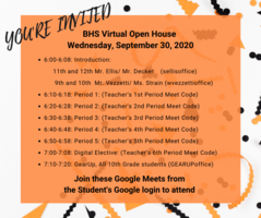 BHS Open House September 30, 2020