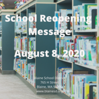 School Reopening Message August 8, 2020